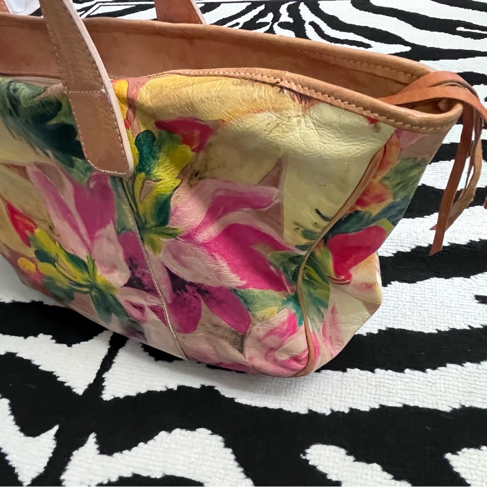 Maurizio Taiuti Rare Leather Bag Oversized Hand Painted Floral Italian Leather - Picture 3 of 11